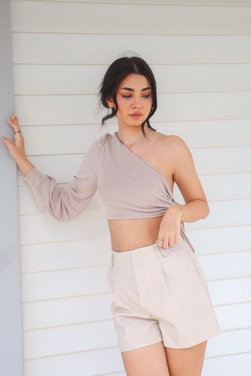 Glen One Shoulder Top Champagne